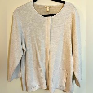 Eileen Fisher Zipper Front Heather White Pocket Organic Cotton Blend Sweater